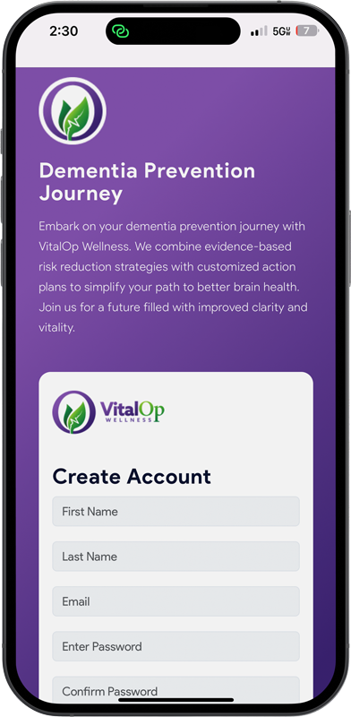 VitalOp Dementia Prevention Plan Mobile